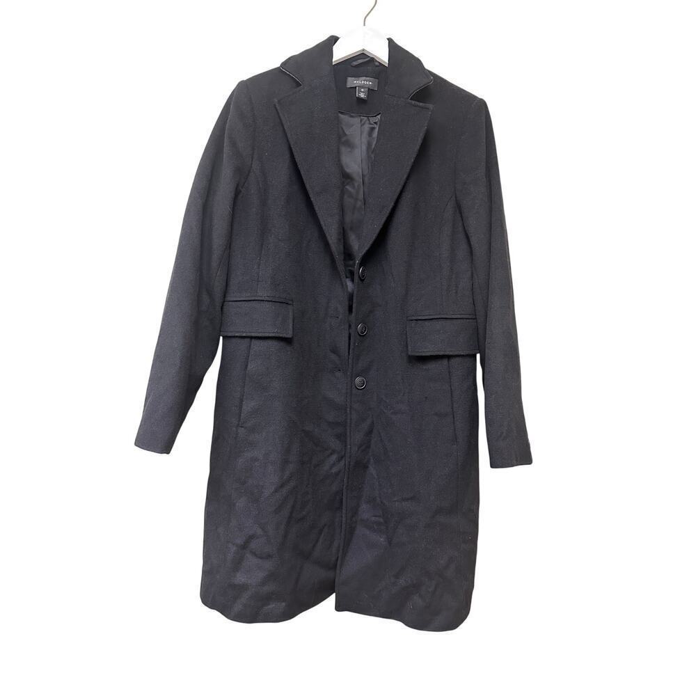 Halogen Size 12 Black Wool Blend Long Heavy Winter Pea Coat Jacket Classic Work - Picture 2 of 13